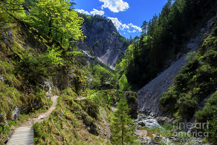 Hiking Trail Beneath Wild Mountain River In Oetschergraeben in Austria Photograph by Andreas Berthold