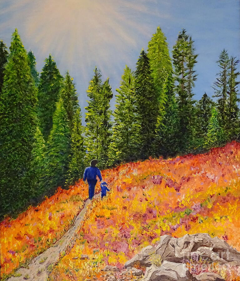 Hiking with Grandpa Painting by Lisa Rose Musselwhite