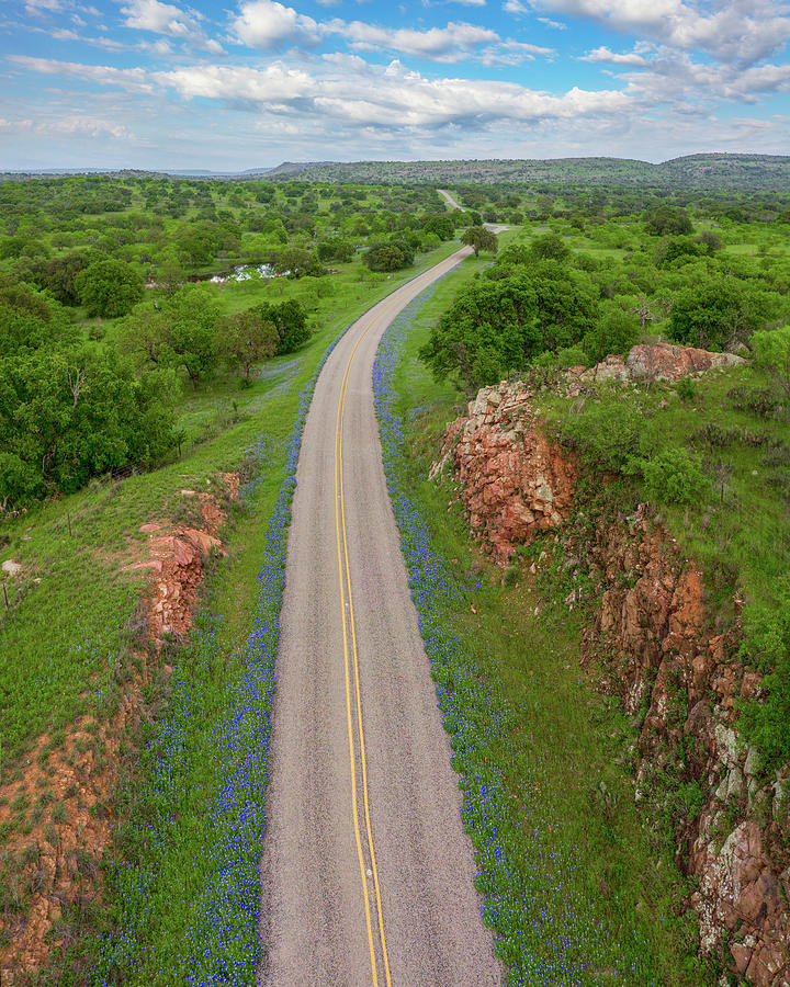 Hill Country Road and Bluebonnets from the Sky 4071 Photograph by Rob Greebon
