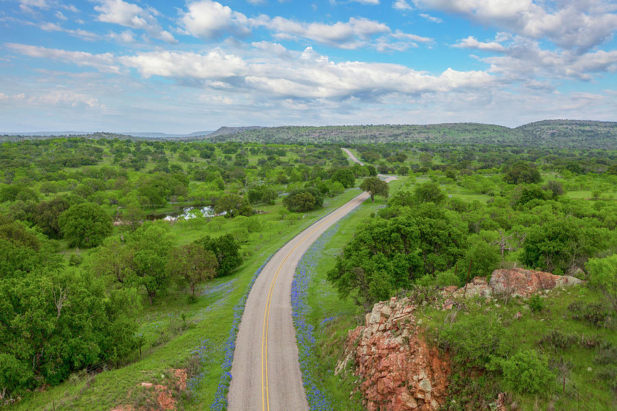 Hill Country Road and Bluebonnets from the Sky 4072 Photograph by Rob Greebon