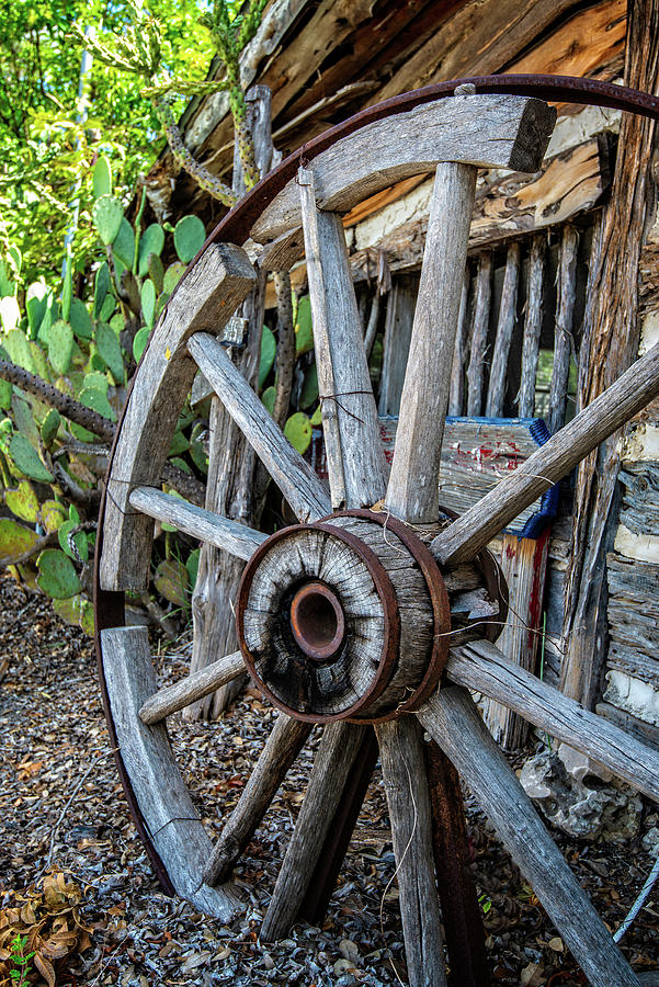 Vintage Photograph - Hill Country Wagon Wheel by Lynn Bauer