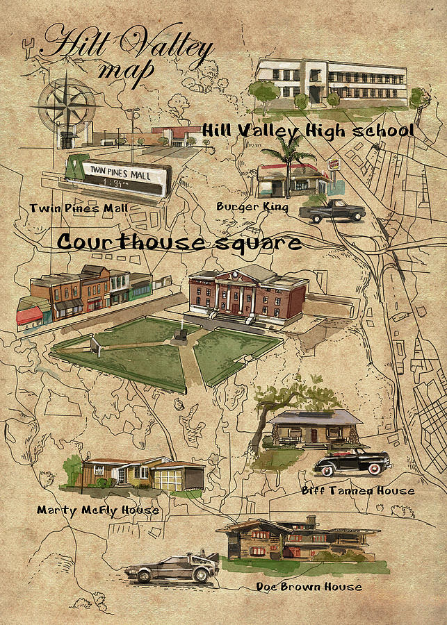 Back To The Future Digital Art - Hill Valley Movie Map by Bekim M