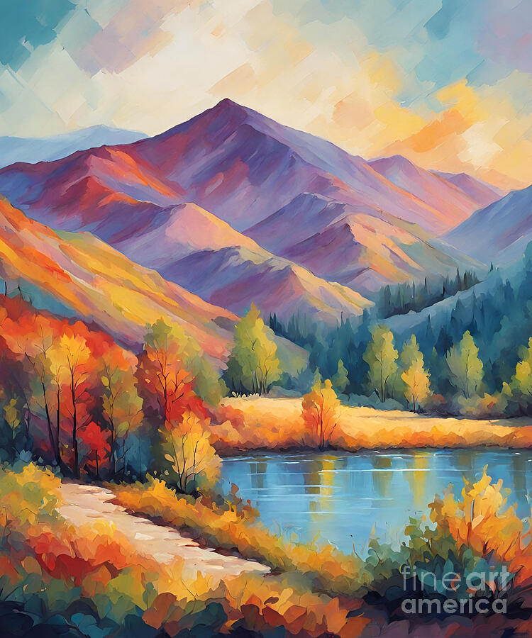 Mountain Painting - Hills and Lake painting by Naveen Sharma
