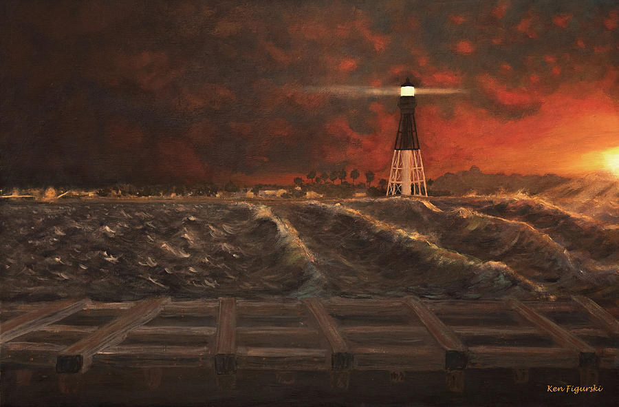 Hillsboro Lighthouse At Sunrise Painting by Ken Figurski