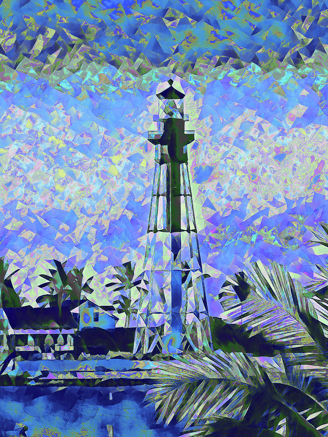 Hillsboro Lighthouse in Style Blue Photograph by Corinne Carroll
