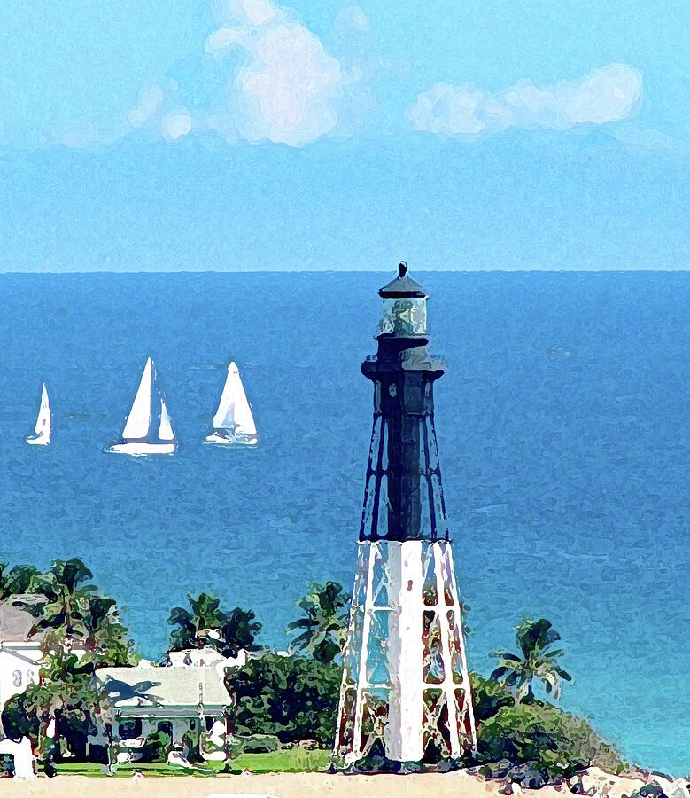 Lighthouse Photograph - Hillsboro Lighthouse with Sailboats in Florida by Corinne Carroll