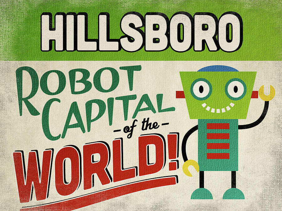 Vintage Digital Art - Hillsboro Oregon Robot Capital by Flo Karp