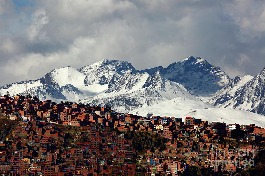 City Photograph - Hillside barrios of La Paz and Andes Mountains Bolivia by James Brunker