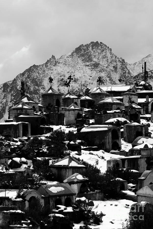 Hillside cemetery in the snow Milluni Bolivia Photograph by James Brunker