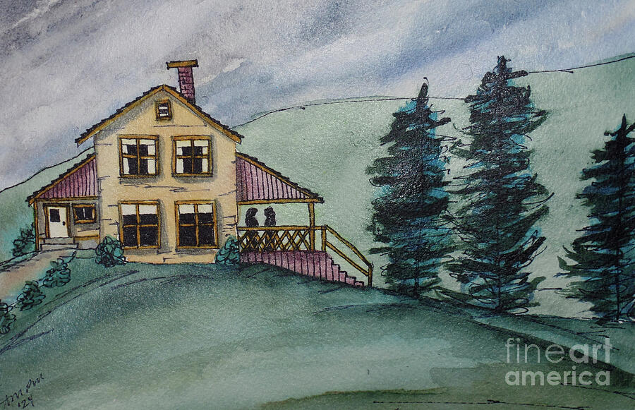 Hillside Home Drawing by AnnMarie Parson-McNamara