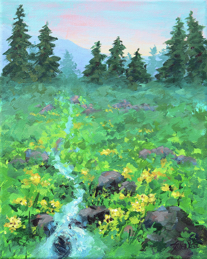 Hillside Stream Painting by Karen Ilari