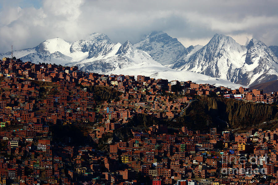 City Photograph - Hillside suburbs of La Paz and Andes Mountains Bolivia by James Brunker