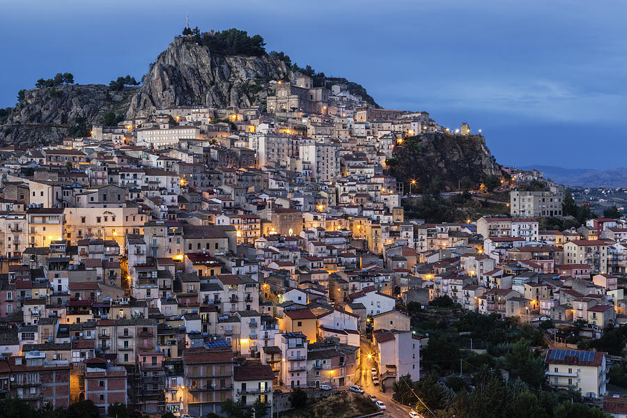 Hillside town at dusk, Nicosia, Sicily, Italy Photograph by Jeremy Woodhouse