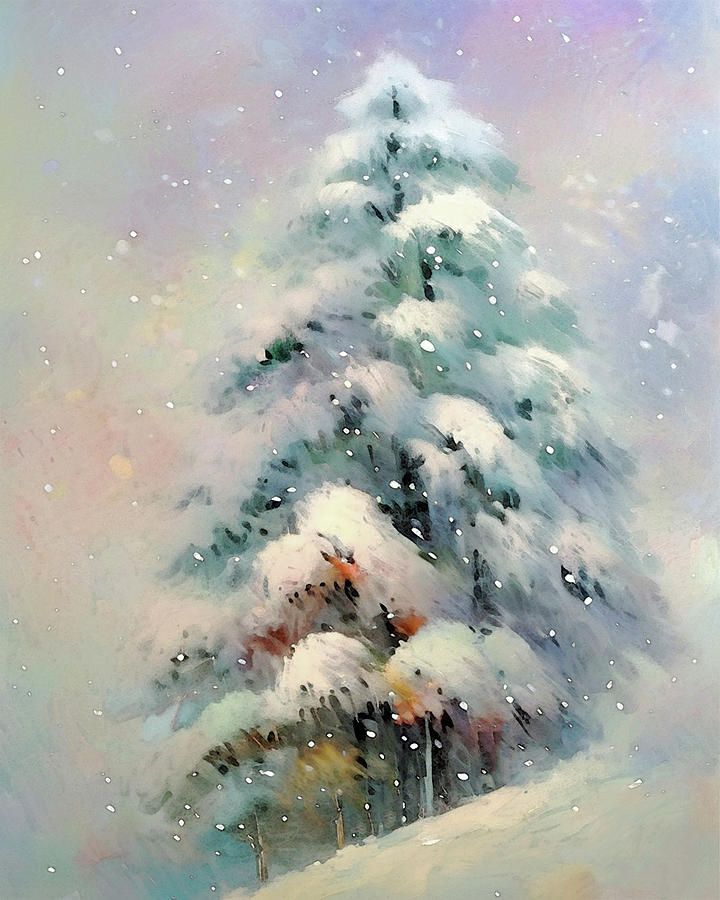 Hillside Tree With Snow Painting by Lisa Kaiser