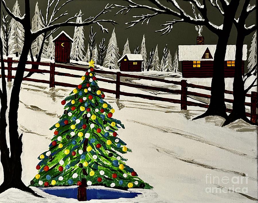 Hillside Winter Cabin  Painting by Jeffrey Koss
