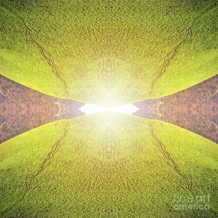 Hilltop with grass abstract scenic view surreal shaped symmetrical kaleidoscope Photograph by Gregory DUBUS