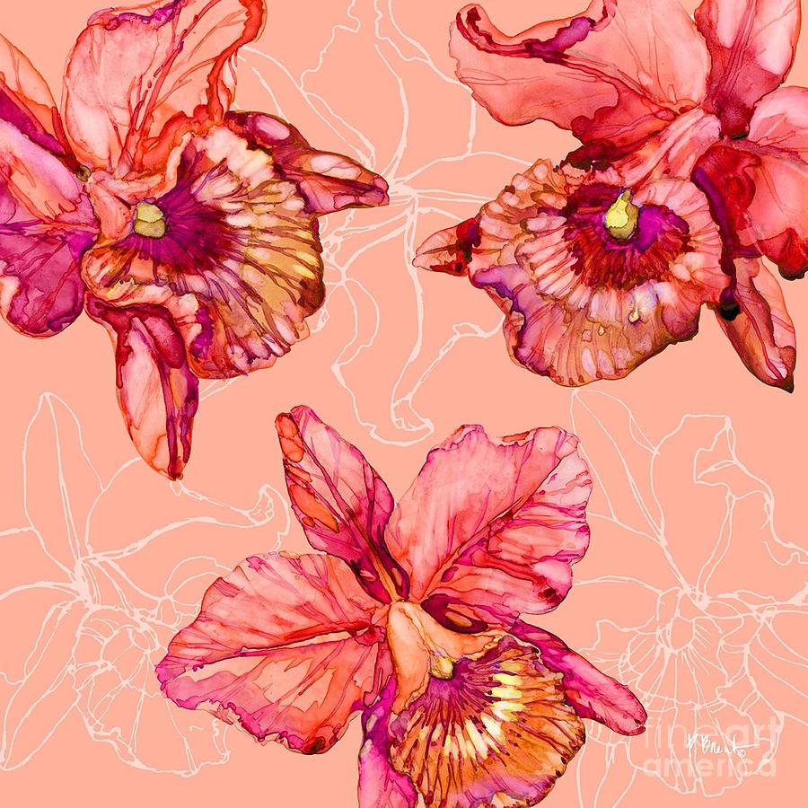 Flower Painting - Hilo Orchids - Coral by Paul Brent