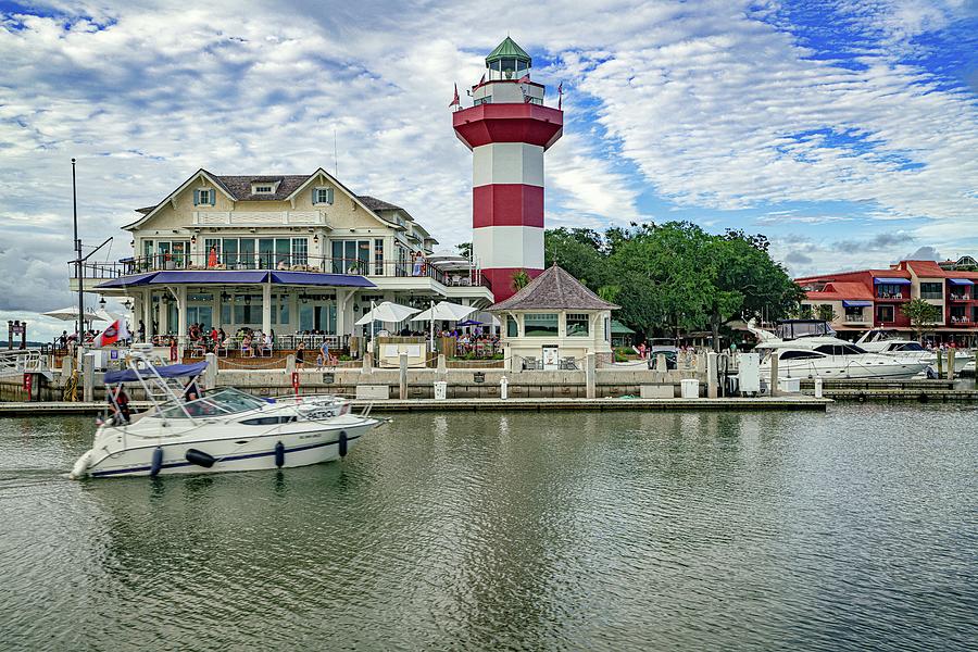 Hilton Head Island South Carolina Harbour Town Lighthouse And Boat Photograph by Dave Morgan
