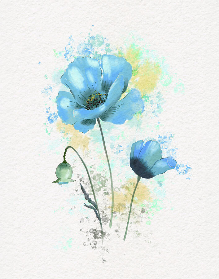 Nature Photograph - Himalayan Blue Poppies - Watercolor by Patti Deters