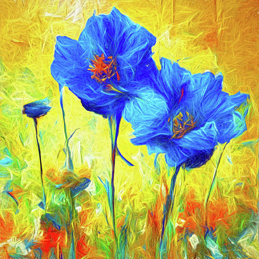 Himalayan Blue Poppy III Mixed Media by OLena Art by Lena Owens - Vibrant DESIGN