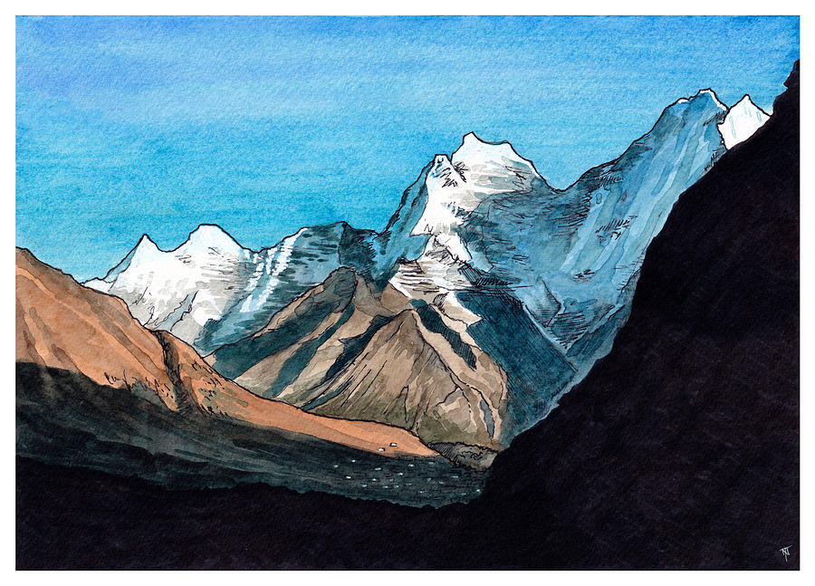 Nepal Painting - Himalayan View - Nepal by Tom Napper