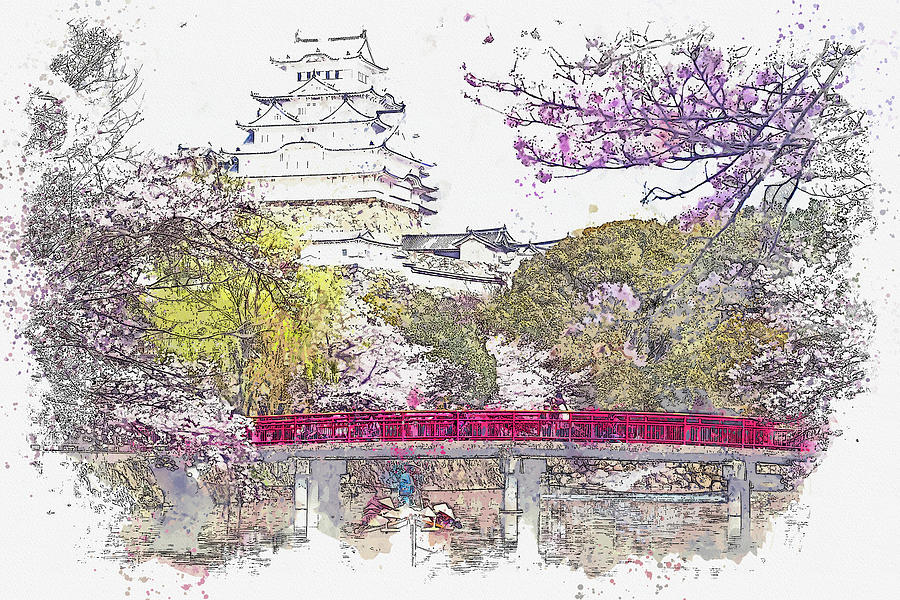 .Himeji Castle Hanami Himeji, Japan 2 Painting by Celestial Images