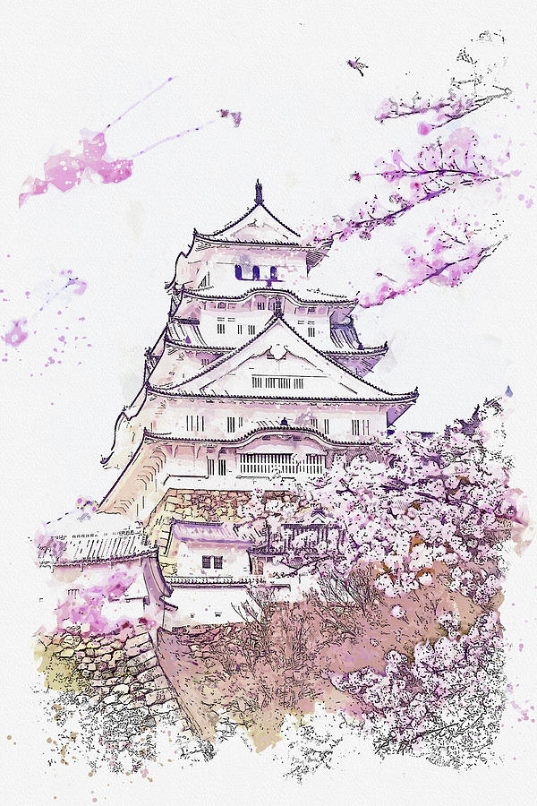 .Himeji Castle Hanami Himeji, Japan Painting by Celestial Images