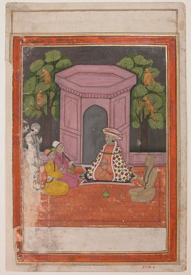 Hindu Saint With Two Disciples And Two Musicians On A Rooftop In The Evening 18th Century Painting