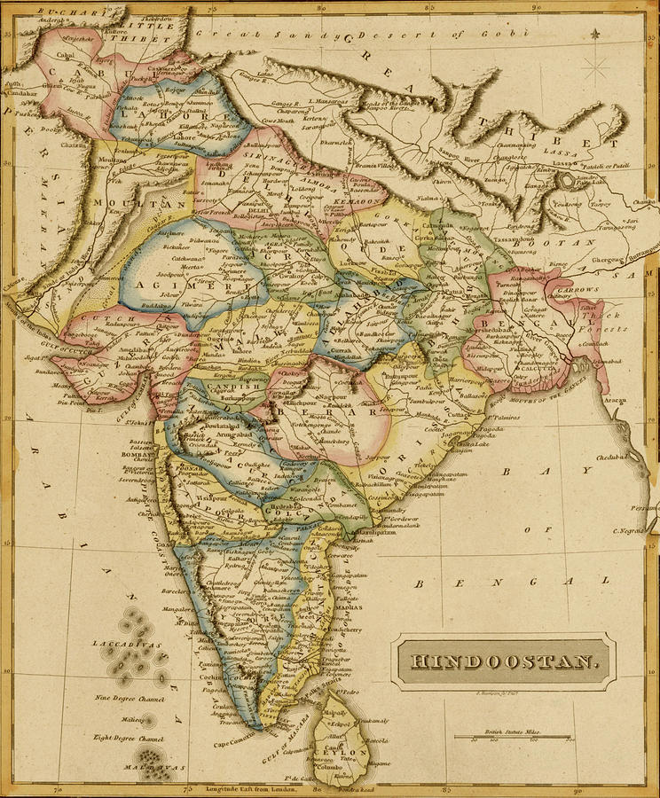 Map Drawing - Hindustan Hindoostan India 1817 by Vintage Maps