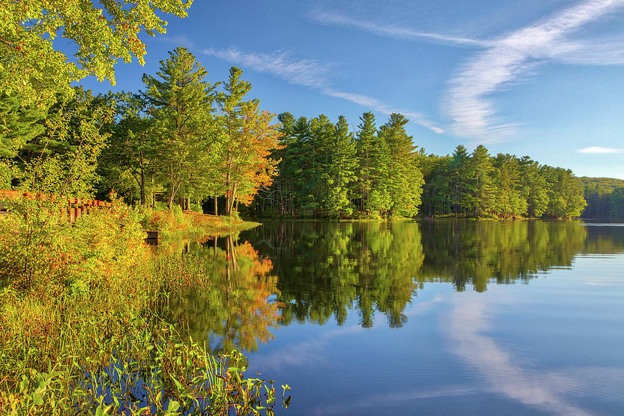 Hint of Fall Foliage at Whitehall Pond in Rutland State Park Photograph by Juergen Roth