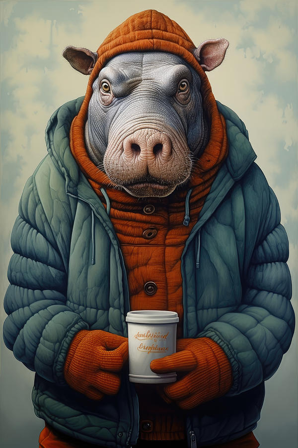 Coffee Painting - Hip Hip Hippo by My Head Cinema