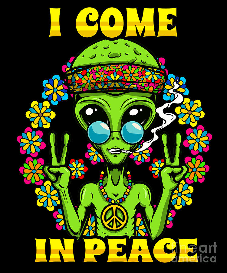 Hippie Alien Smoking in the 60s 70s Floral Peace Sign product Digital ...