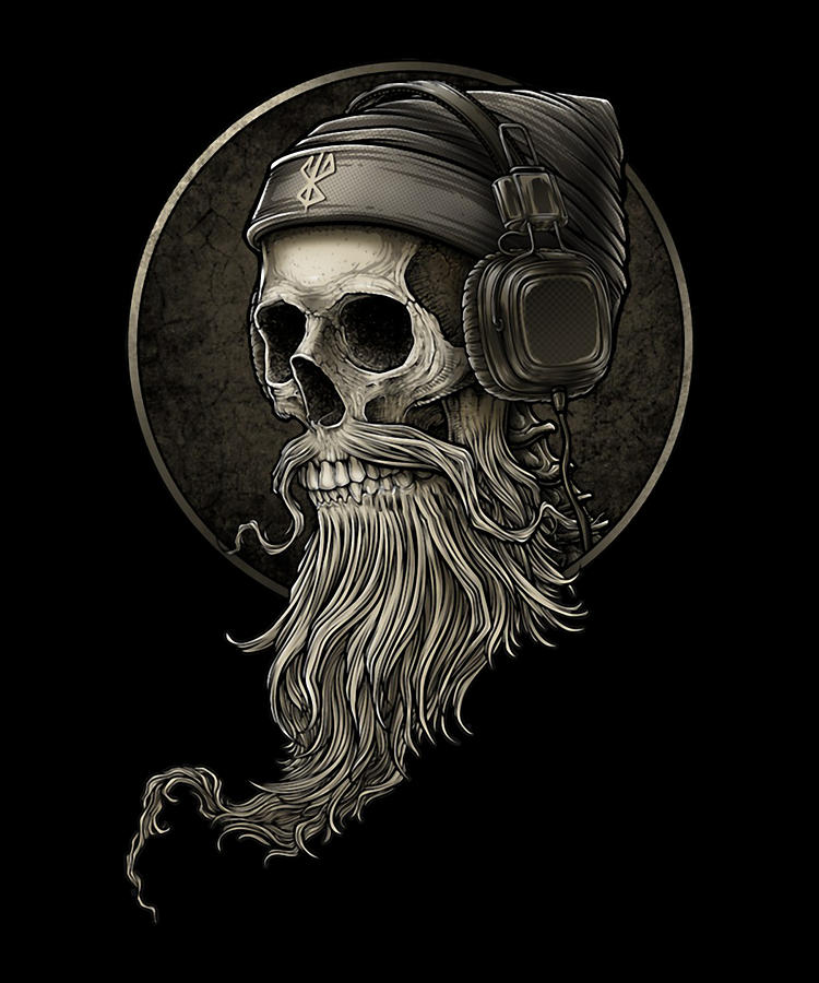 Hippie Beard Skull Digital Art by Darkblue Yellow