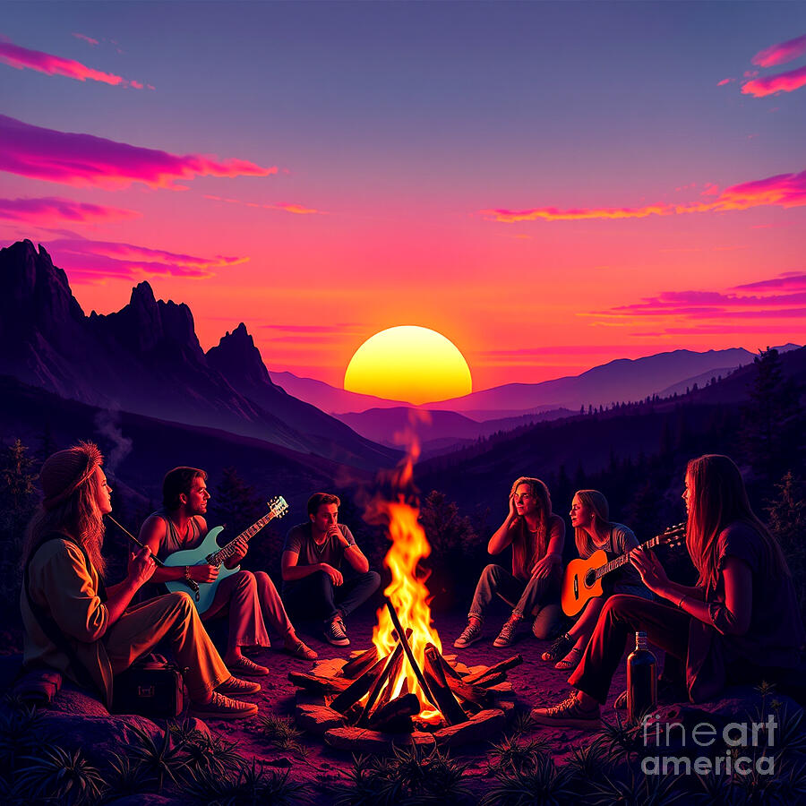 Hippie Campfire Digital Art by Steve Mitchell Hippie Campfire Digital Art by Steve Mitchell