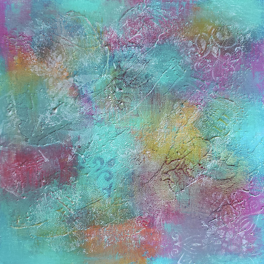 HIPPIE CHICK Abstract in Aqua Blue Pink Orange Yellow Red Painting by Lynnie Lang