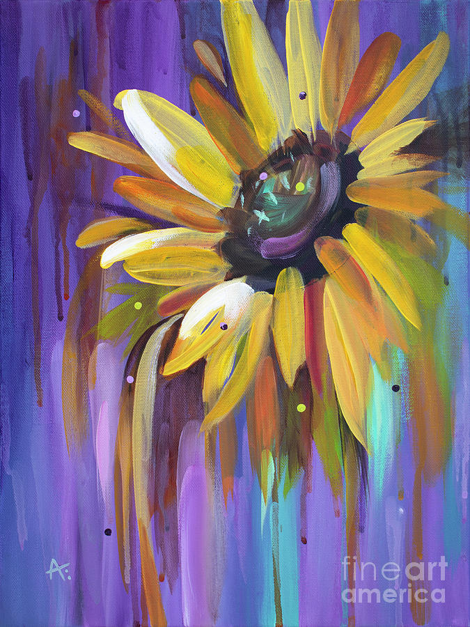 Hippie Drippy Sunflower Painting by Annie Troe