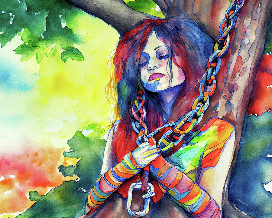 Save the TreesA Hippie Girl Tree Hugger in Chains Digital Art by Betty