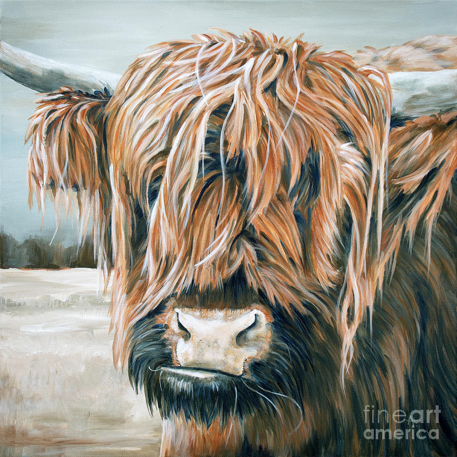 Spring Painting - Hippie Hair - Highland Cow Painting by Annie Troe