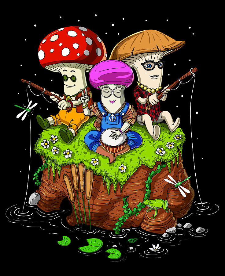 Nature Digital Art - Hippie Mushrooms Fishing by Nikolay Todorov