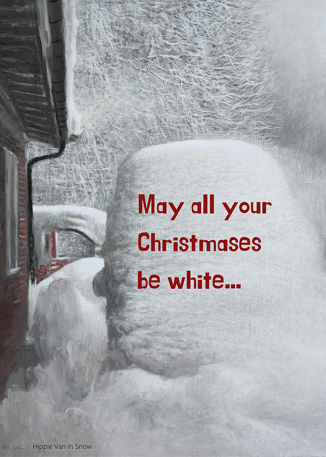 Hippie Van in Snow - Christmas card version Painting by Hans Egil Saele