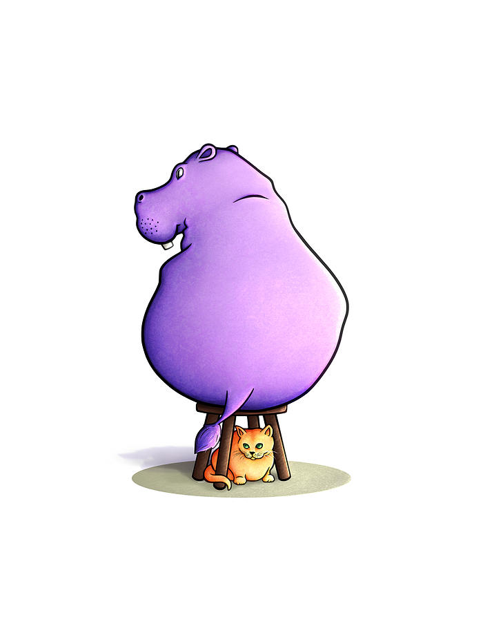 Hippo and Kitty Cat Illustration Digital Art by Aeizlita D - Fine Art ...