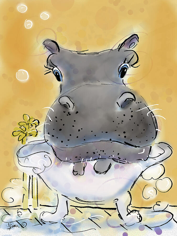 Hippo in Bathtub Digital Art by Terri Einer