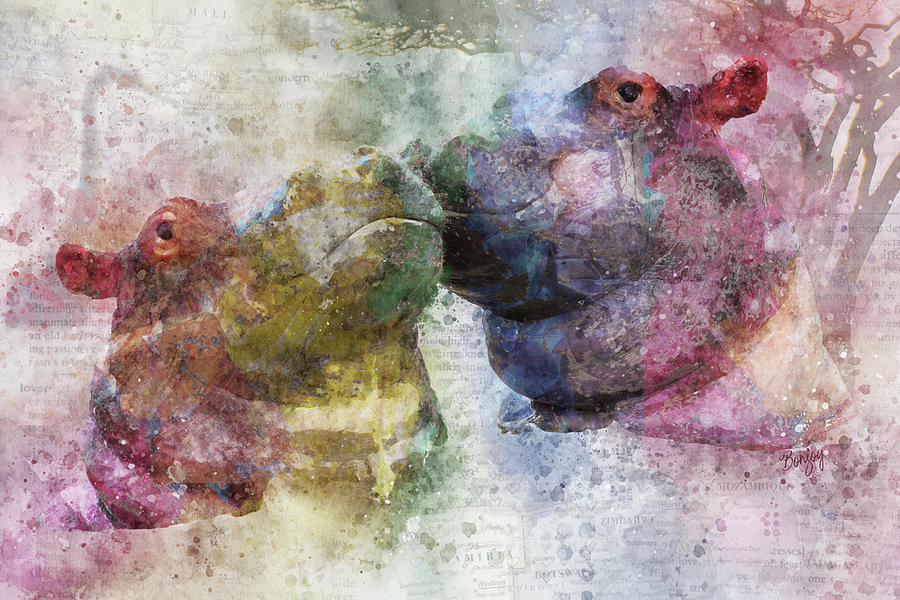 Hippopotamus Digital Art - Hippo Love by Bonny Puckett