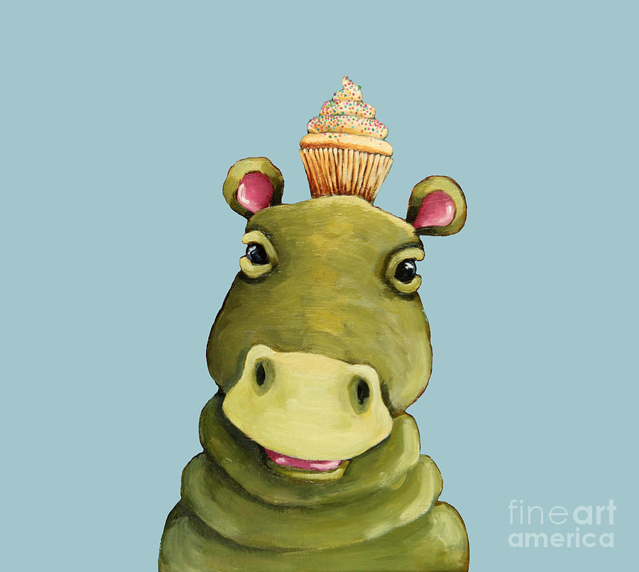 Hippo loves a cupcake Painting by Lucia Stewart