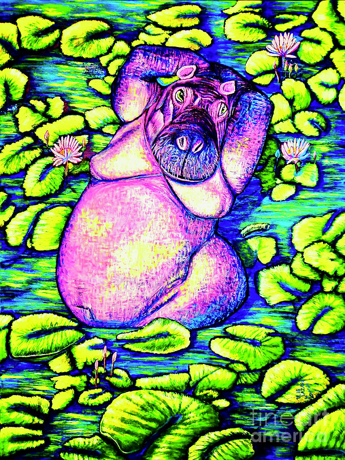 Hippo Painting by Viktor Lazarev