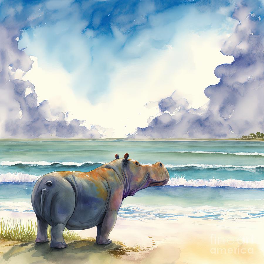 Hippopotamus Painting - Hippopotamus At Beach by N Akkash
