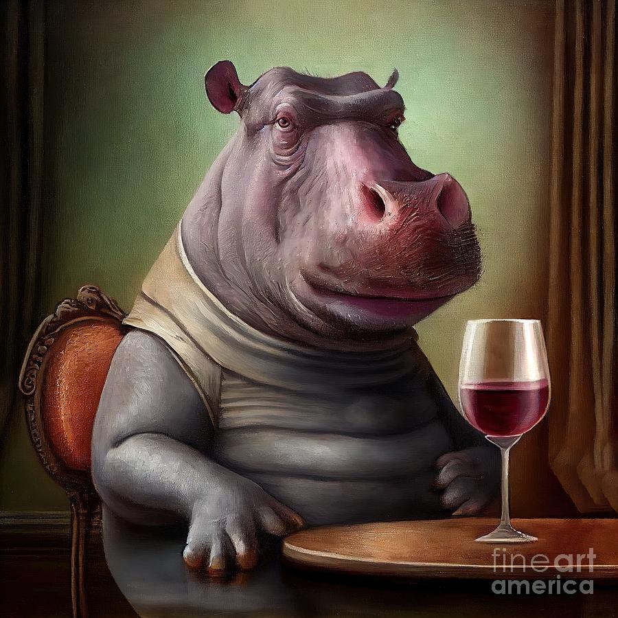 Hippopotamus Painting - Hippopotamus Having Drink by N Akkash