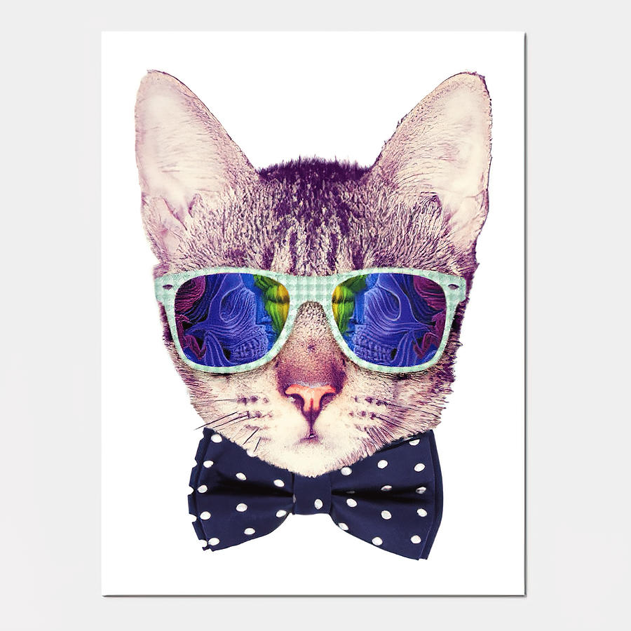 Hipster Cat with Glasses and Bow Tie Sticker Tapestry - Textile by ...
