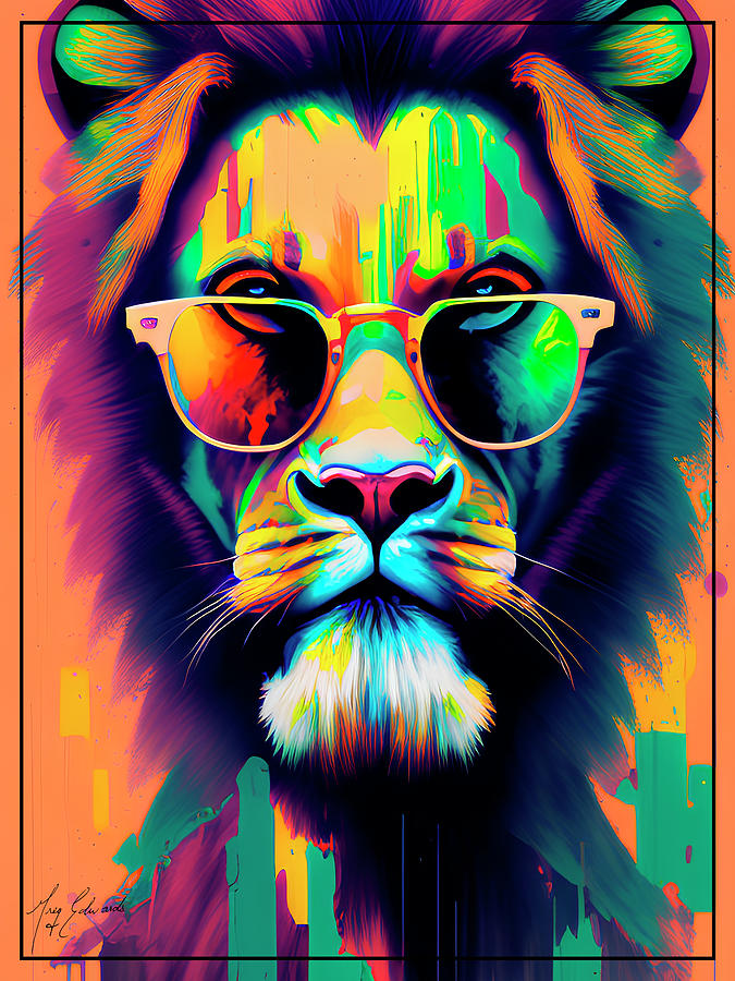 Hipster Lion wearing Glasses Print Drawing by Greg Edwards - Fine Art ...