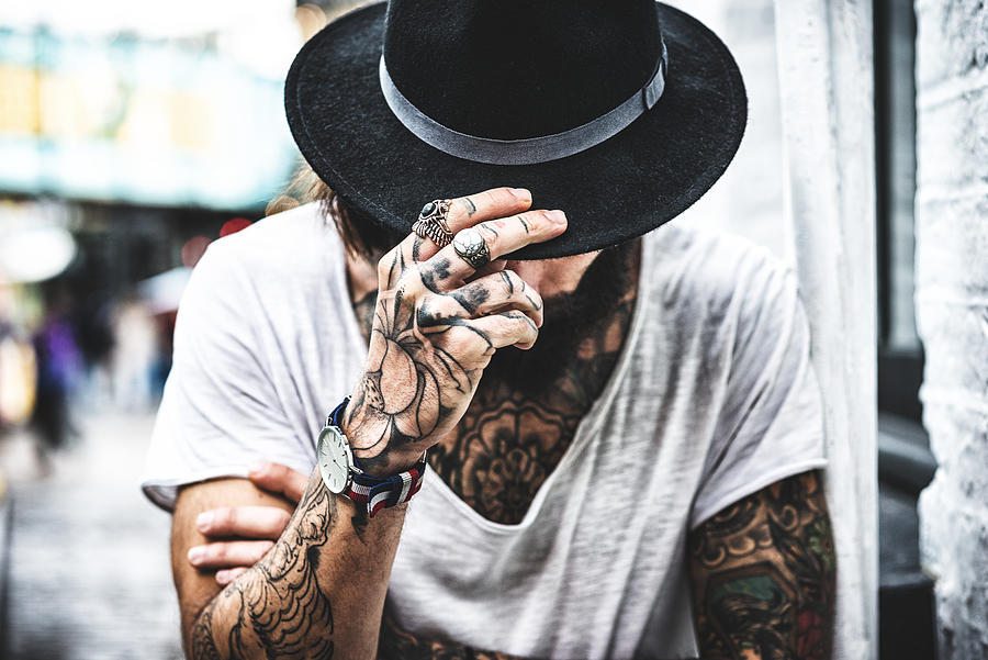 Hipster portrait with tattoo Photograph by Franckreporter